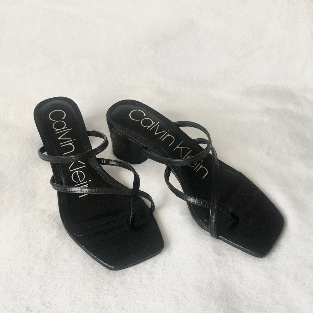 Calvin Klein Y2K Heels Square Toe Embossed Strappy